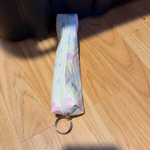 Cream Heart Patterned Pouch with key ring